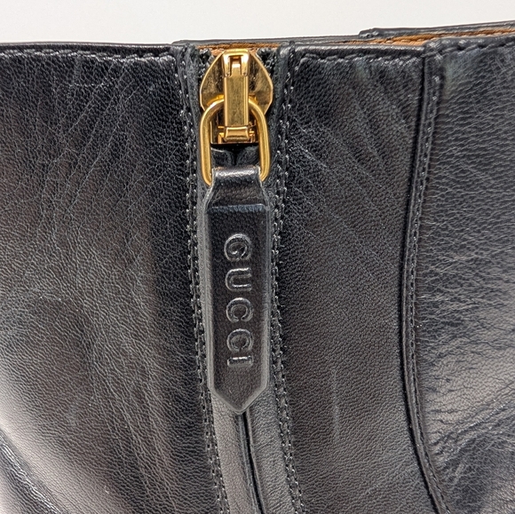 Gucci Size 37.5 Jordaan Horsebit Black Leather Ankle Boots Booties - Picture 10 of 15